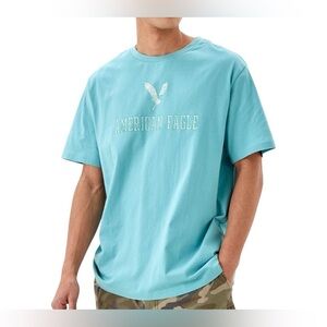 American Eagle New Logo Turquoise 100% Cotton Tee Shirt Size Medium